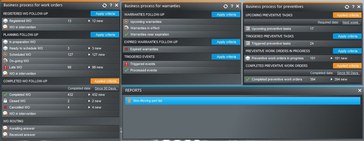 print screen of computerized management maintenance system