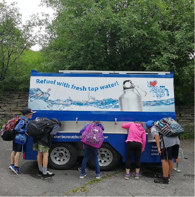Children drinking from mobile station